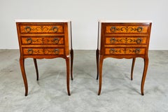 French Napoleon III Marquetry Marble Top Nightstands Or End Tables Circa 1910