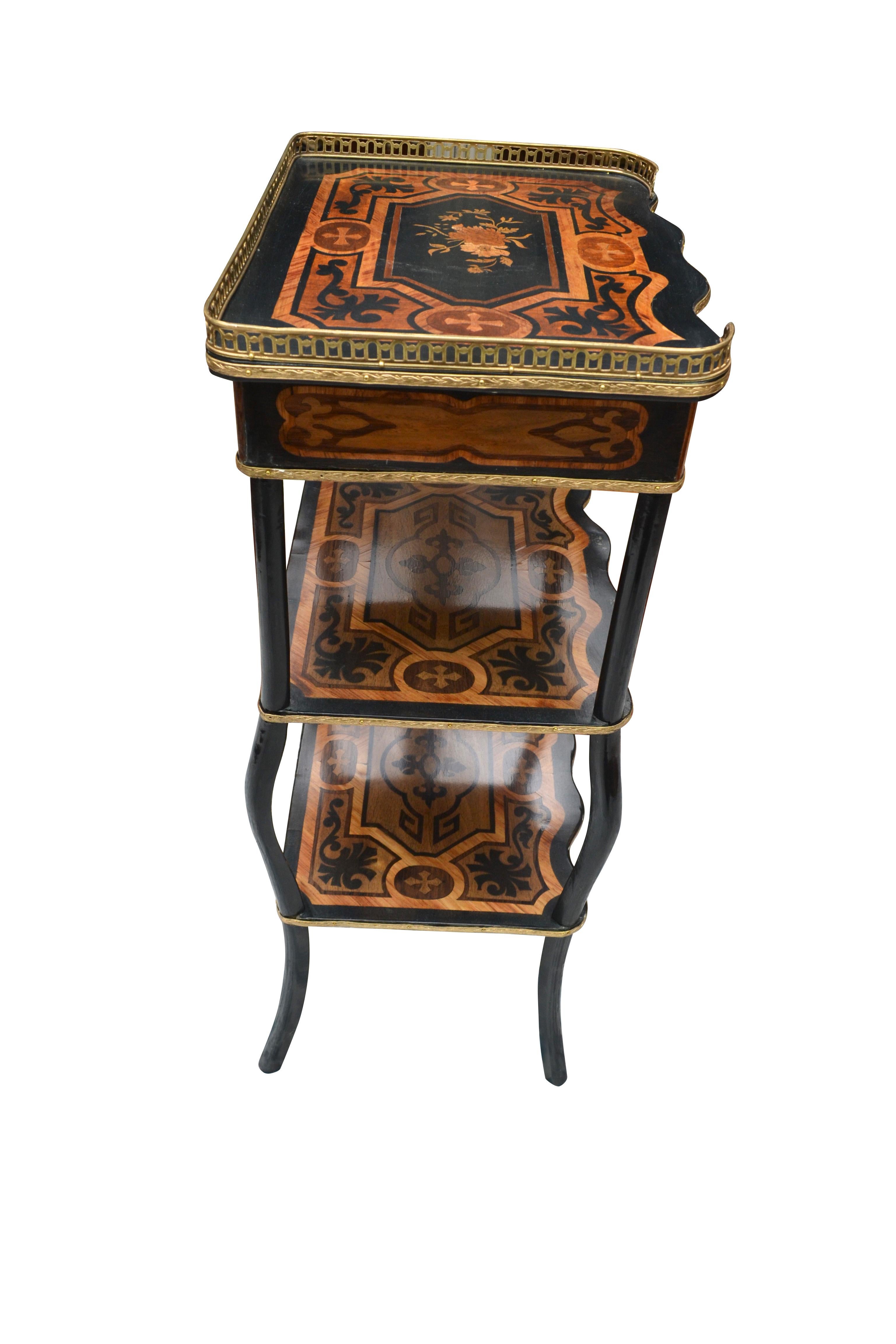 19th Century French Napoleon III Marquetry Three-Tiered Side Table For Sale