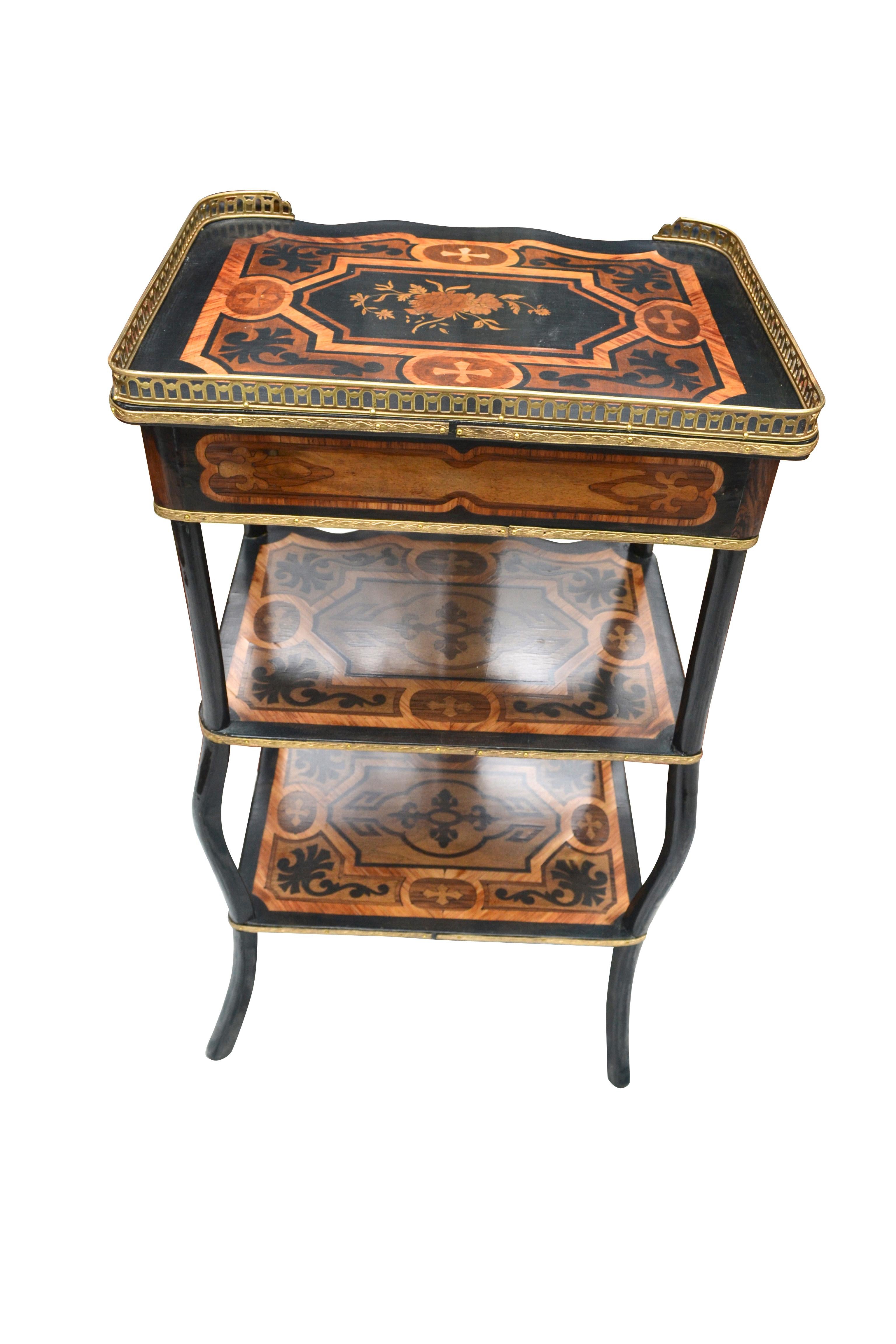 Fruitwood French Napoleon III Marquetry Three-Tiered Side Table For Sale