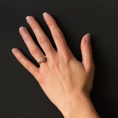 French Napoleon III Natural Pearl 18 Karat Rose Gold Daisy Ring