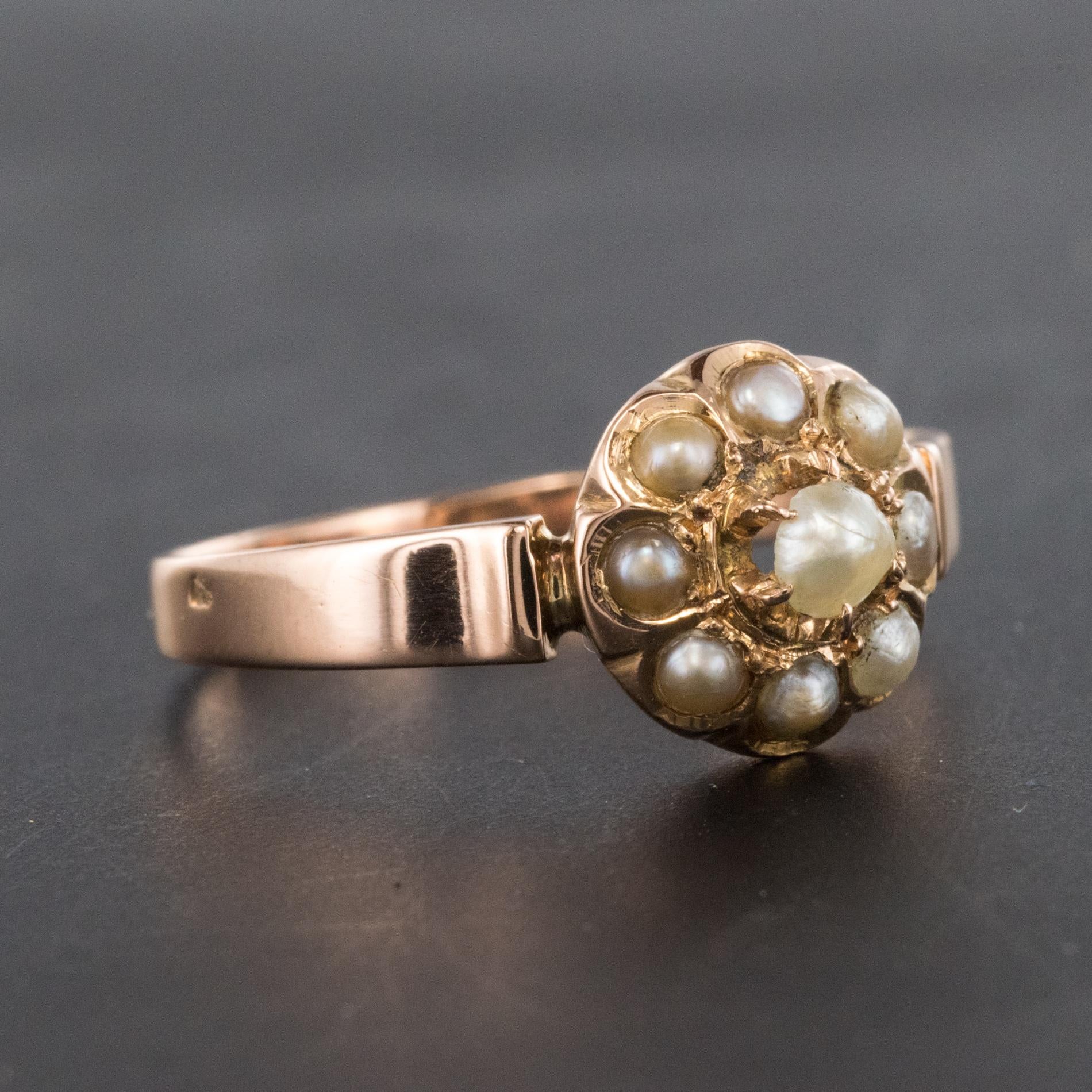 Women's French Napoleon III Natural Pearl 18 Karat Rose Gold Daisy Ring