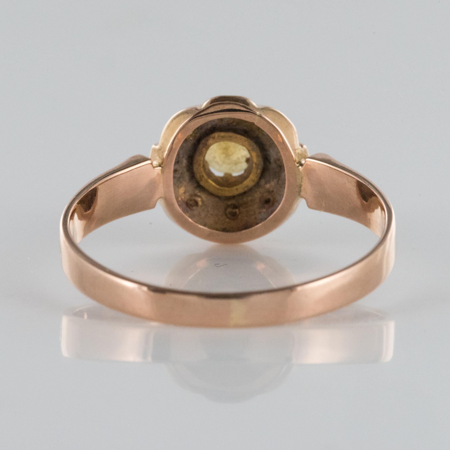 French Napoleon III Natural Pearl 18 Karat Rose Gold Daisy Ring 1