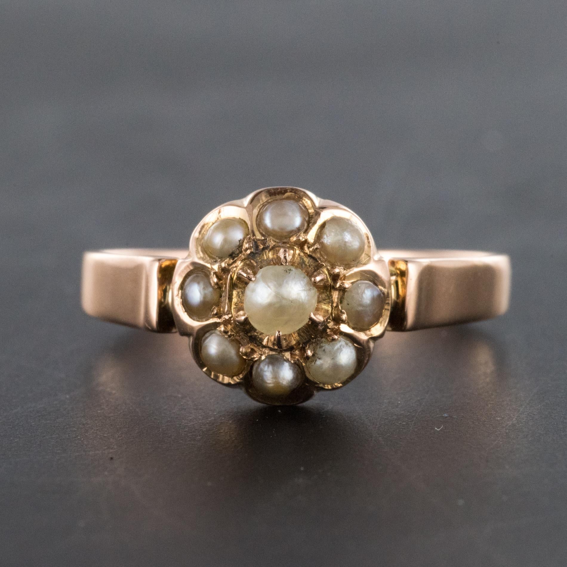 French Napoleon III Natural Pearl 18 Karat Rose Gold Daisy Ring 4