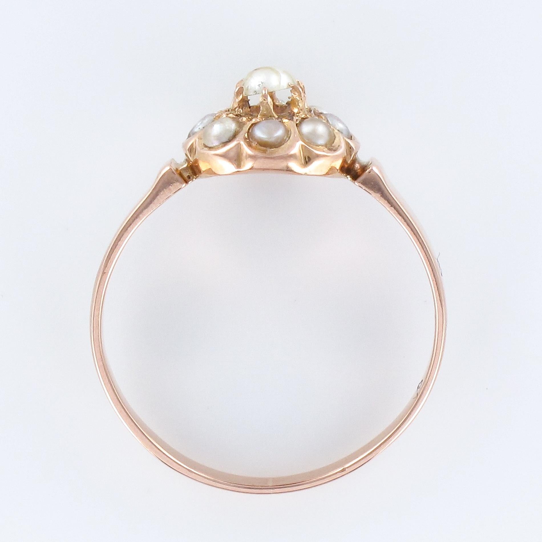 French Napoleon III Natural Pearl 18 Karat Rose Gold Daisy Ring 5