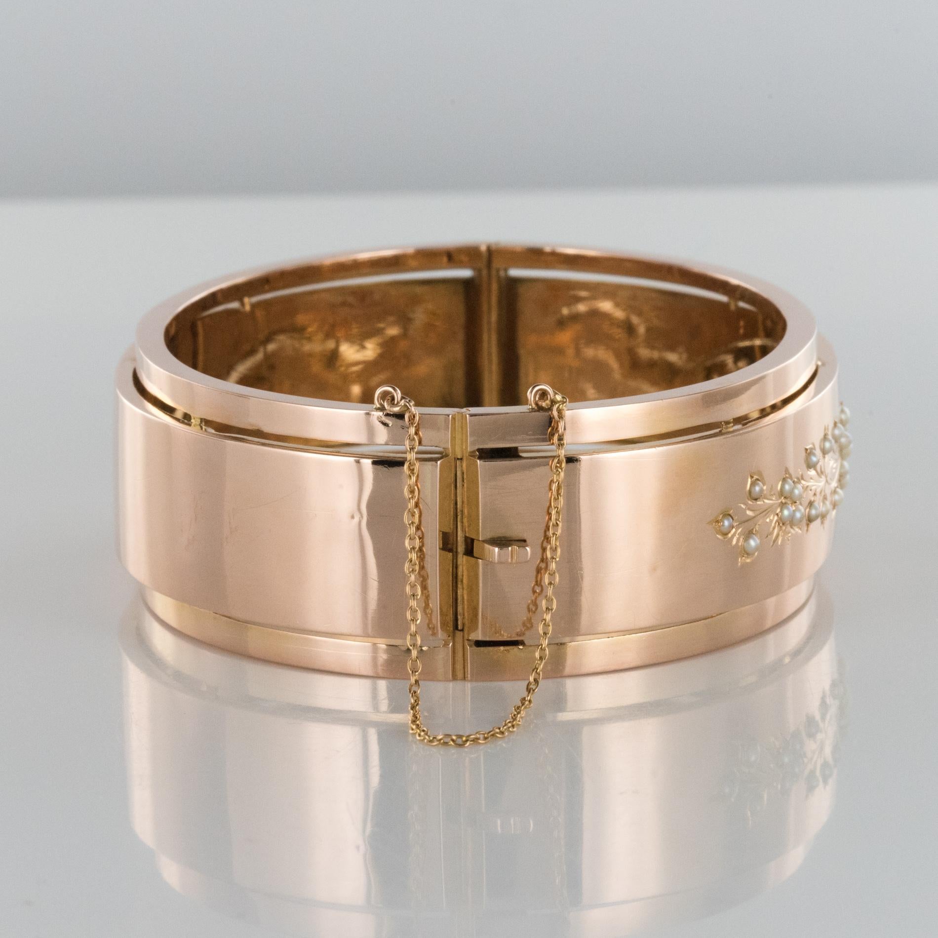 French Napoleon III Natural Pearl 18 Karat Rose Gold Bangle Bracelet 2