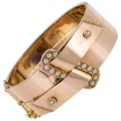 Pulsera francesa Napoleón III de perlas naturales y cinturón de oro rosa