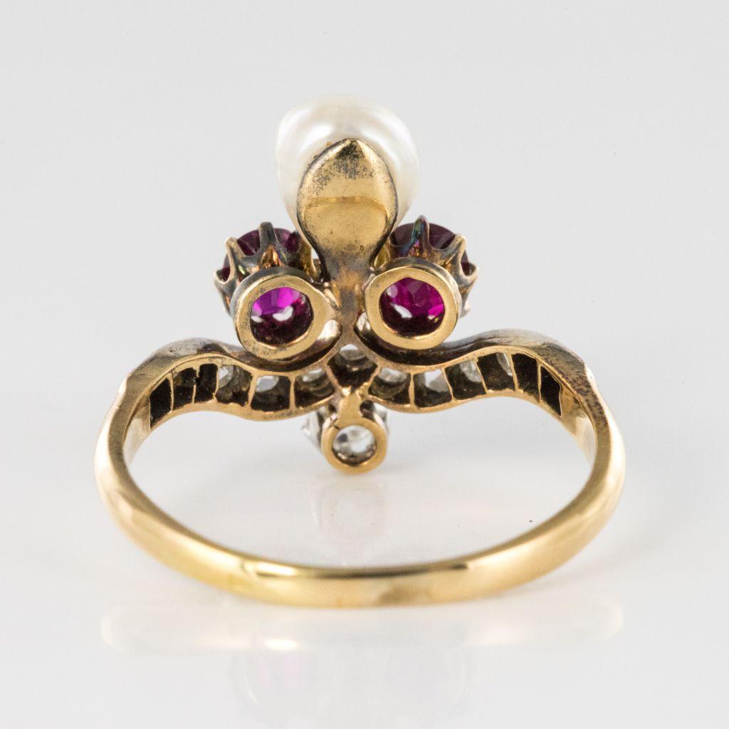 French Napoleon III Natural Pearl Ruby Diamond Duchess Ring For Sale 3