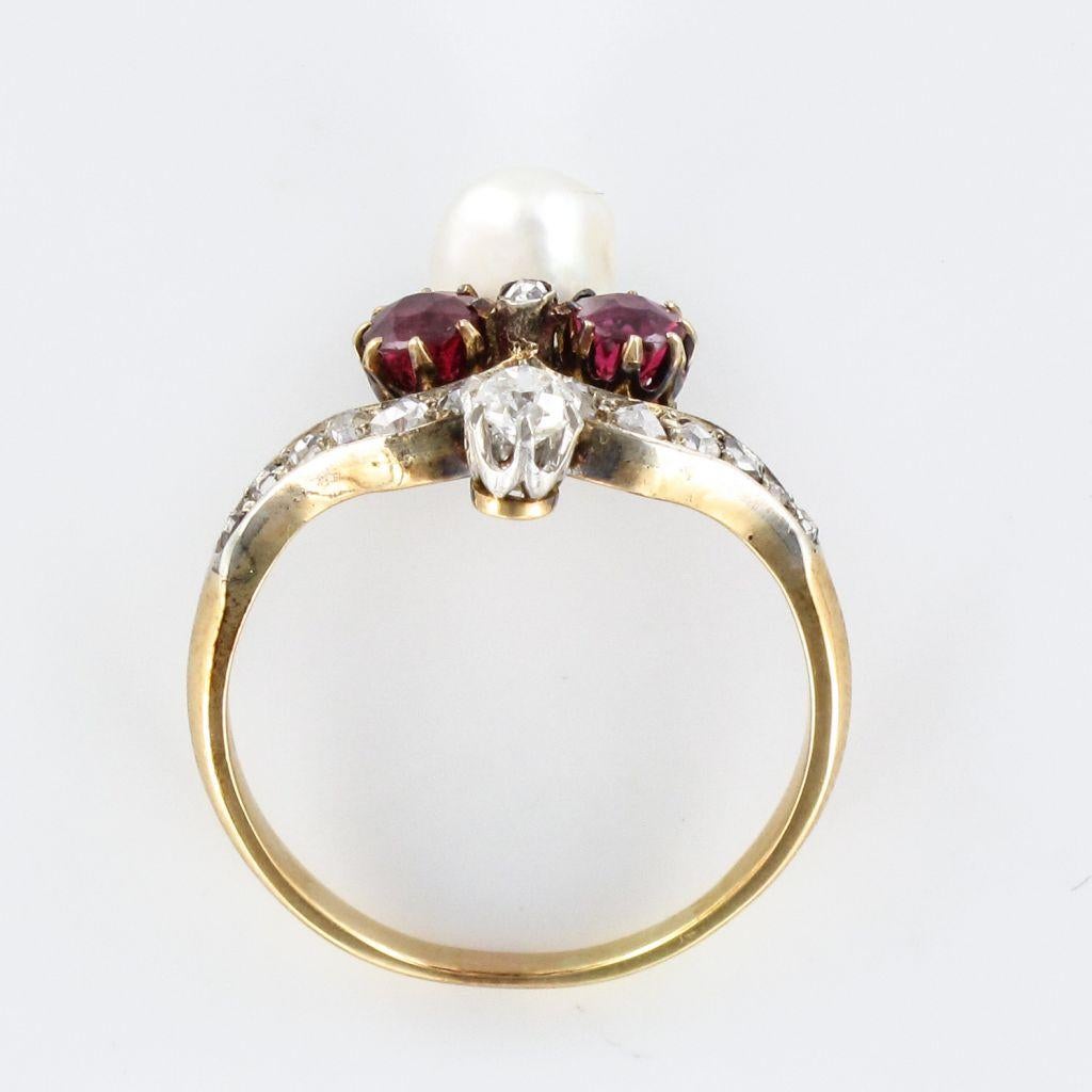 French Napoleon III Natural Pearl Ruby Diamond Duchess Ring For Sale 6