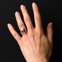 French Napoleon III Natural Pearl Ruby Diamond Duchess Ring