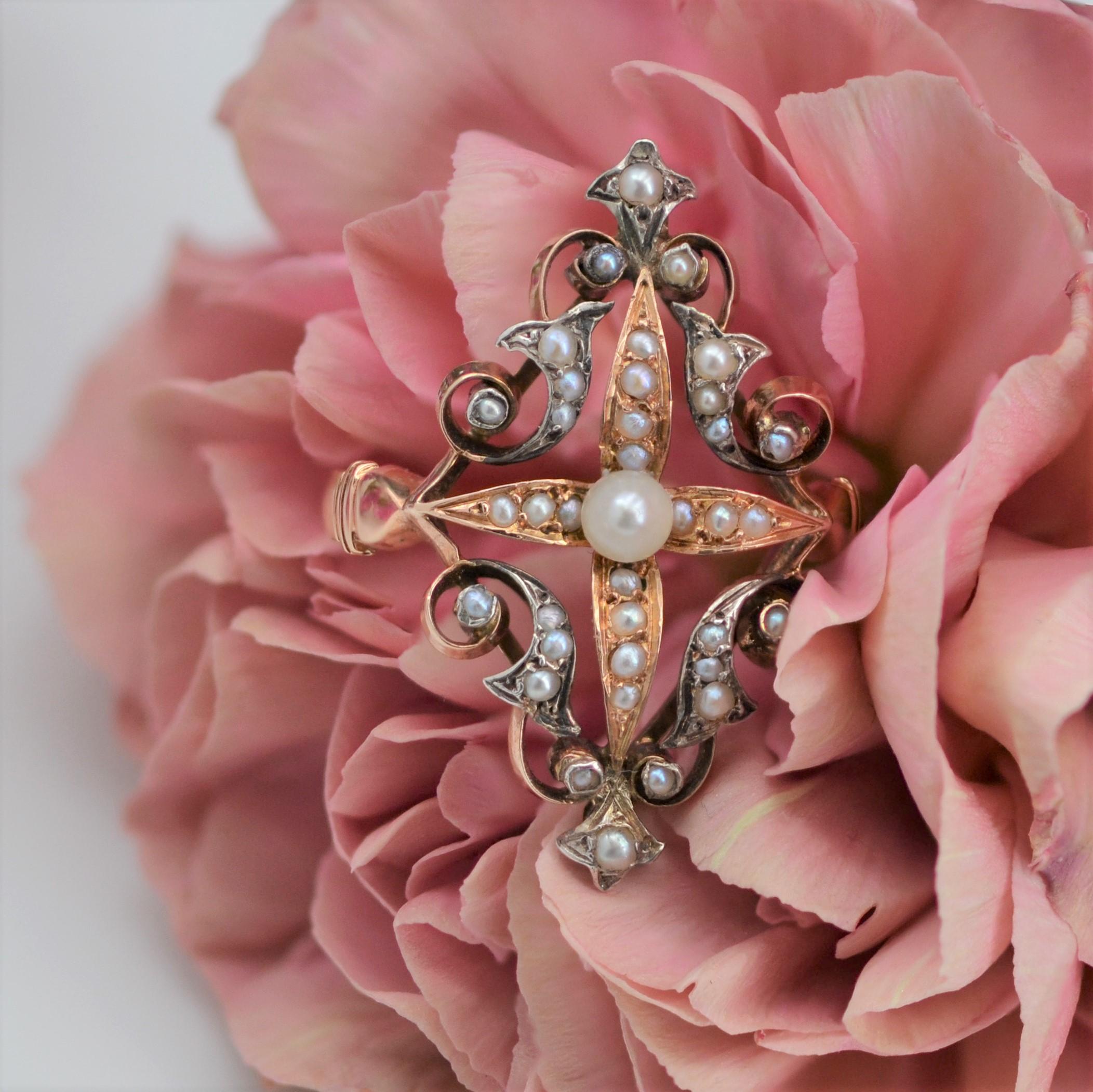 Französisch Napoleon III natürliche Perle Silber 18 Karat Roségold Ring (Napoleon III.) im Angebot