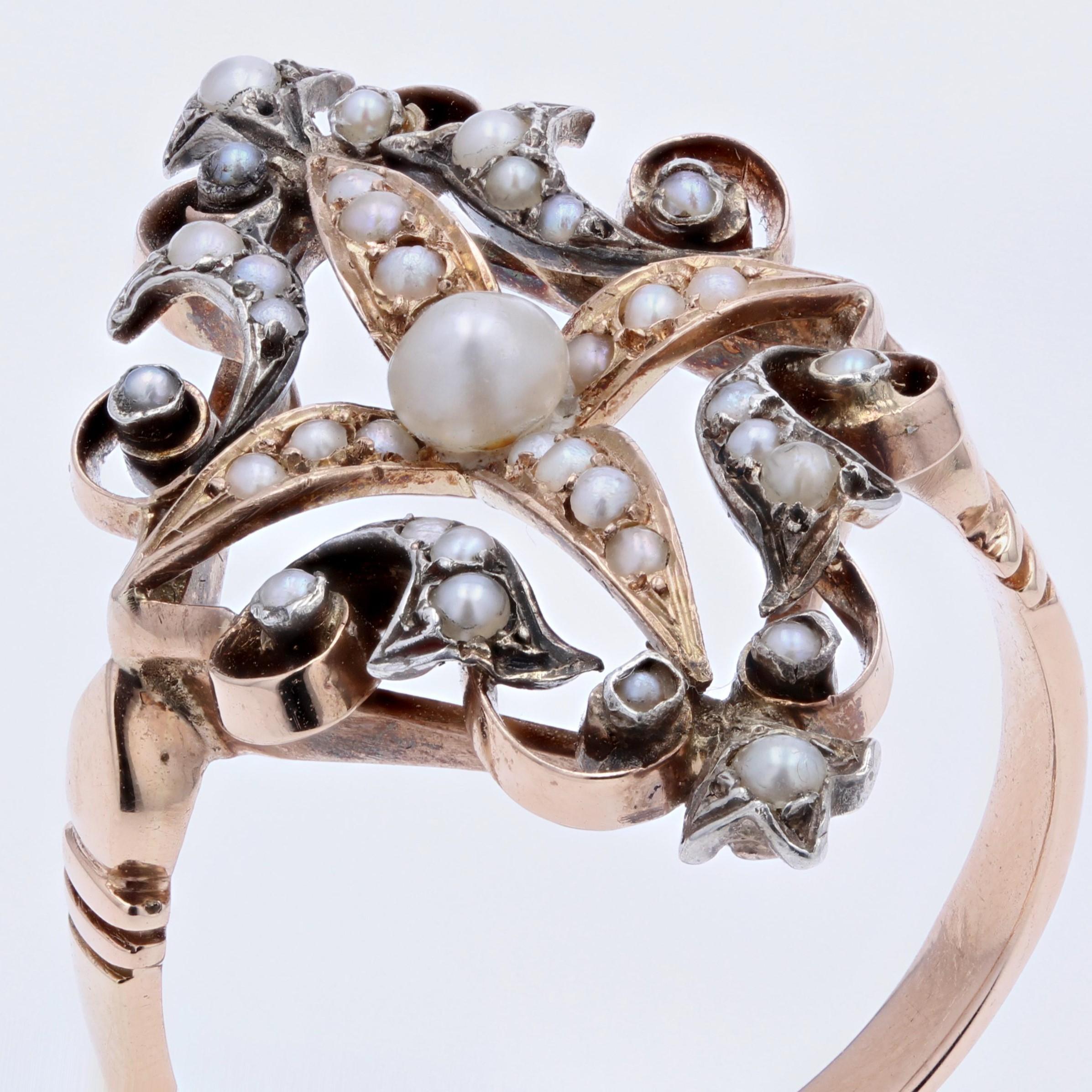 Französisch Napoleon III natürliche Perle Silber 18 Karat Roségold Ring im Angebot 1