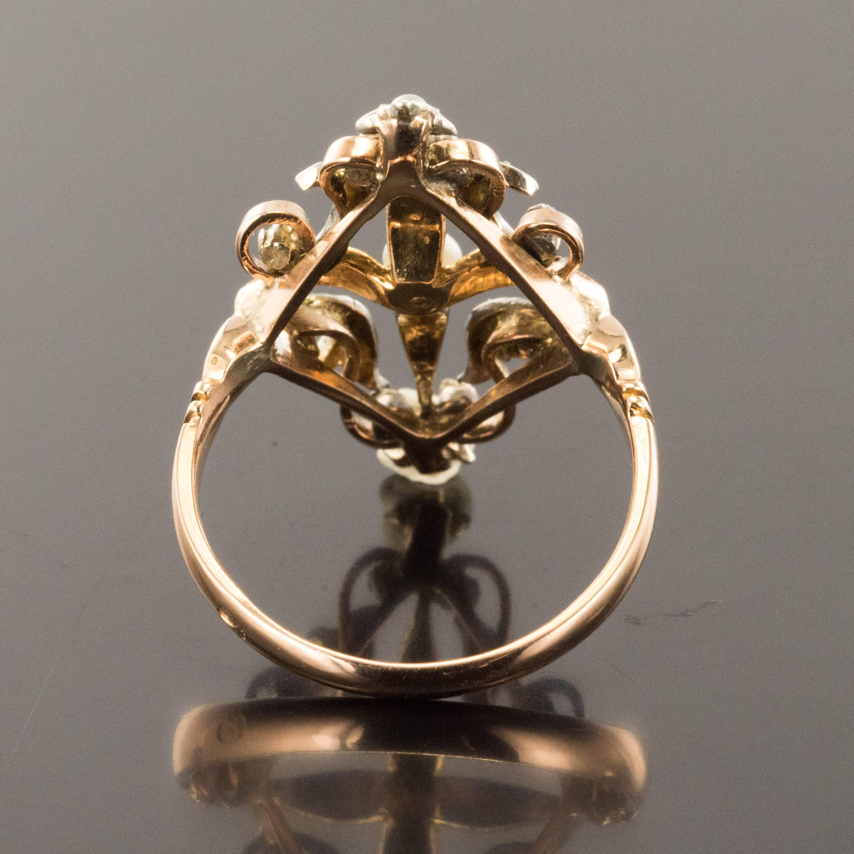 Französisch Napoleon III natürliche Perle Silber 18 Karat Roségold Ring im Angebot 8
