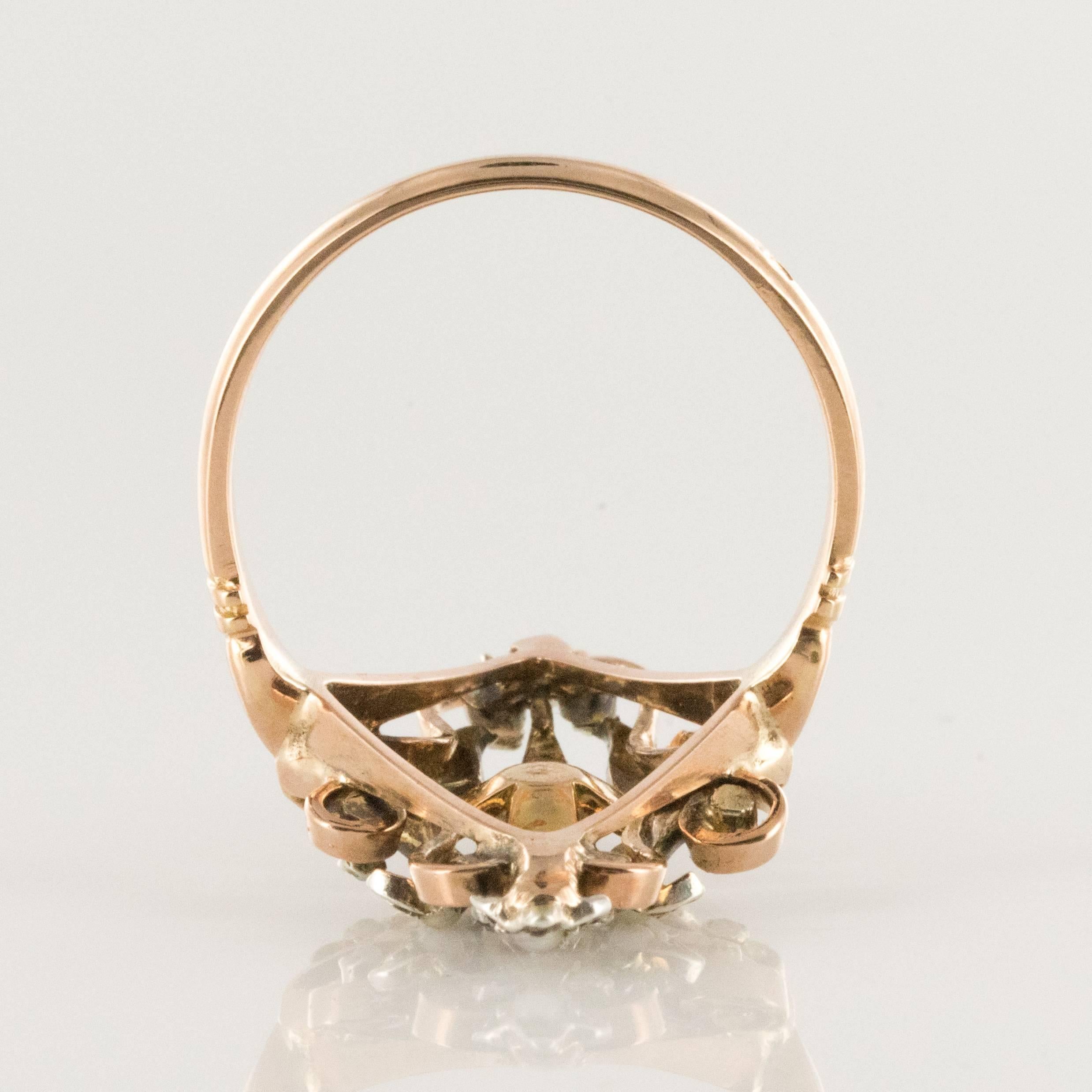 Anello francese Napoleone III in argento con perle naturali e oro rosa 18 carati in vendita 9