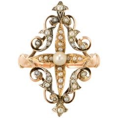 French Napoleon III Natural Pearl Siver Rose Gold Ring