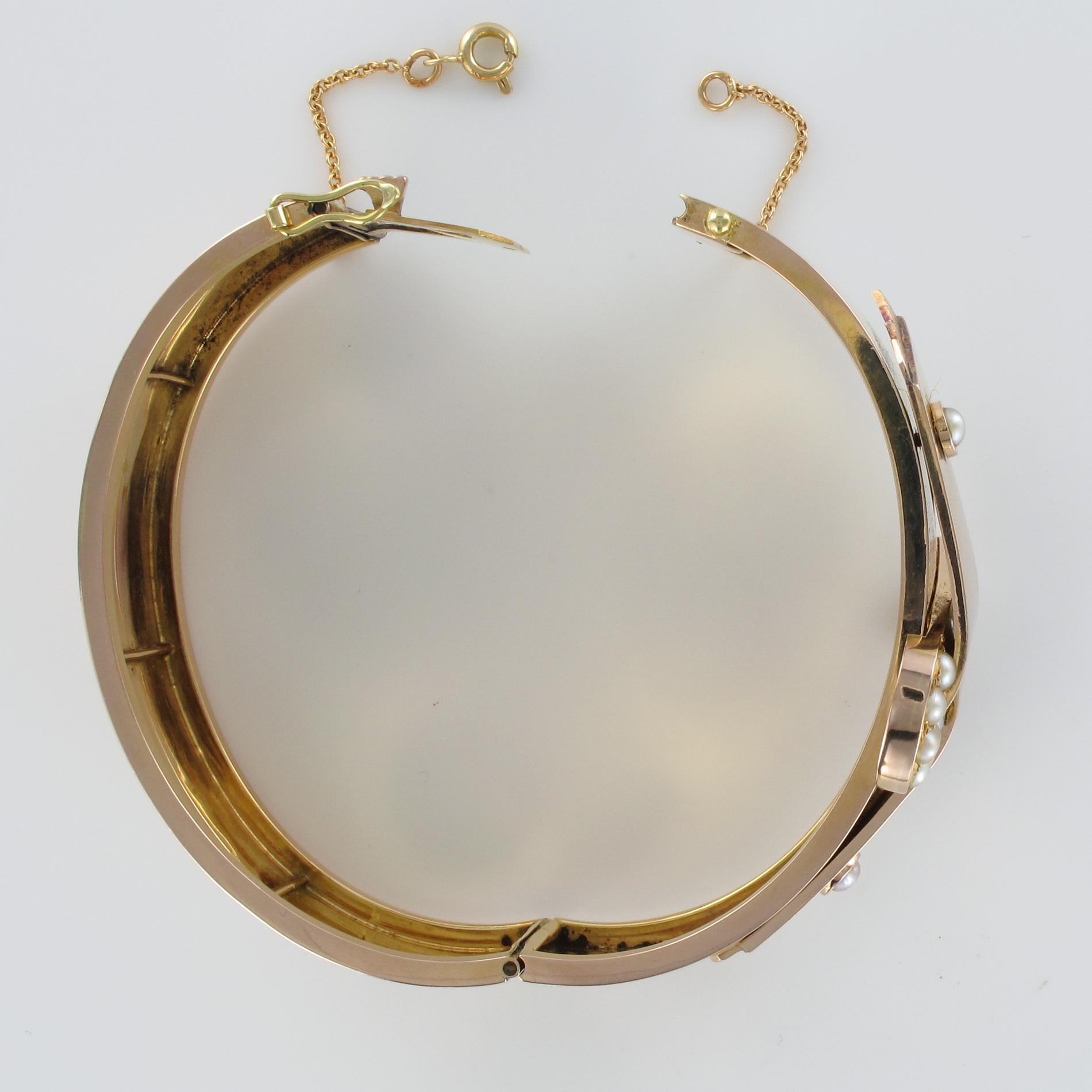 French Napoleon III Natural Pearl and Rose Gold Belt Bangle Bracelet For Sale 5