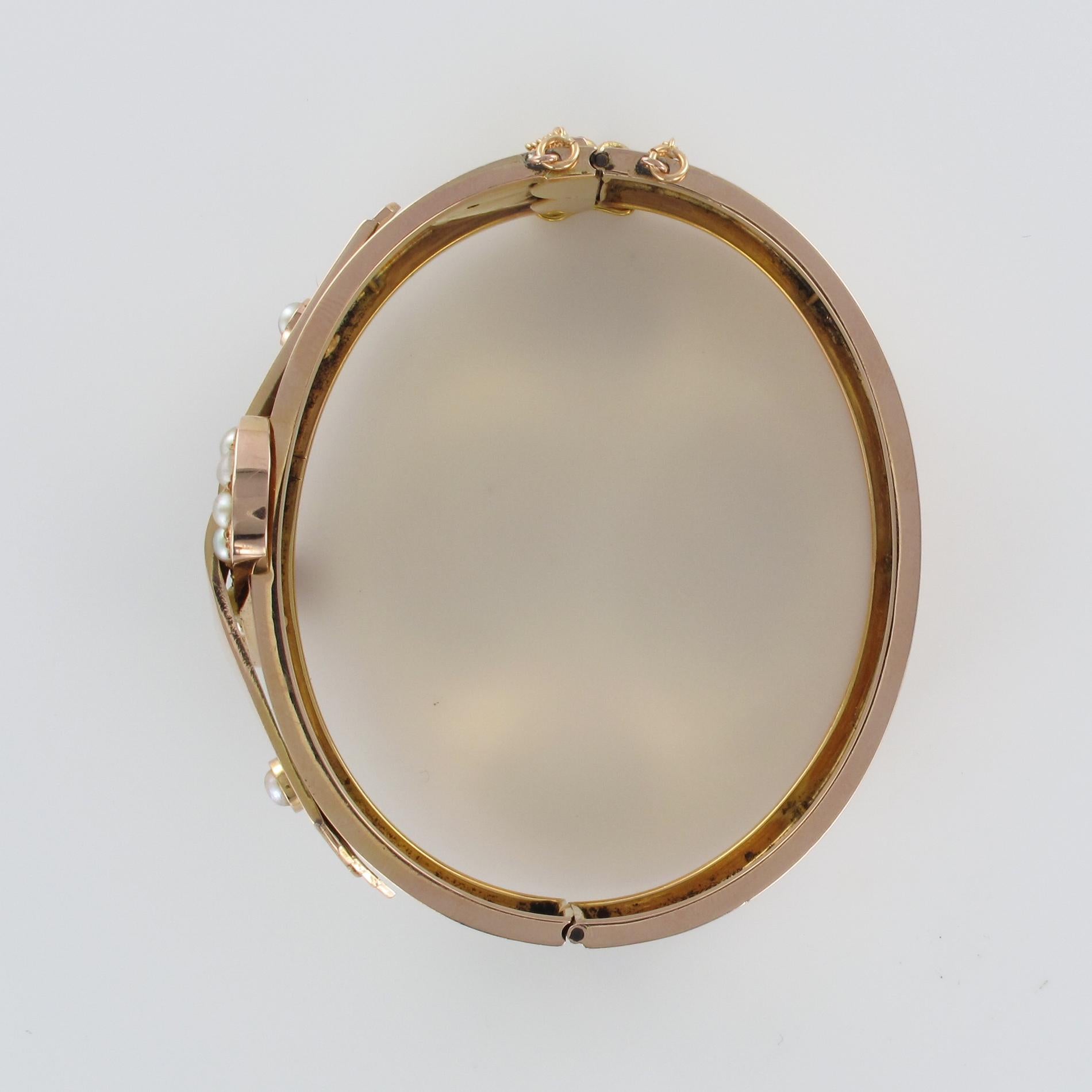 French Napoleon III Natural Pearl and Rose Gold Belt Bangle Bracelet For Sale 6