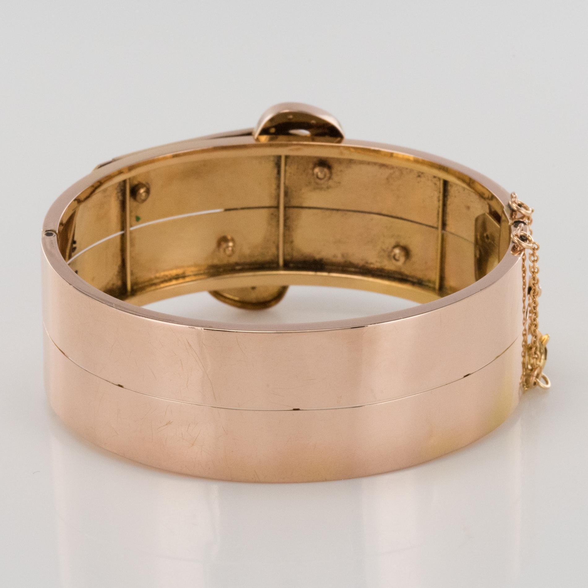 French Napoleon III Natural Pearl and Rose Gold Belt Bangle Bracelet For Sale 1