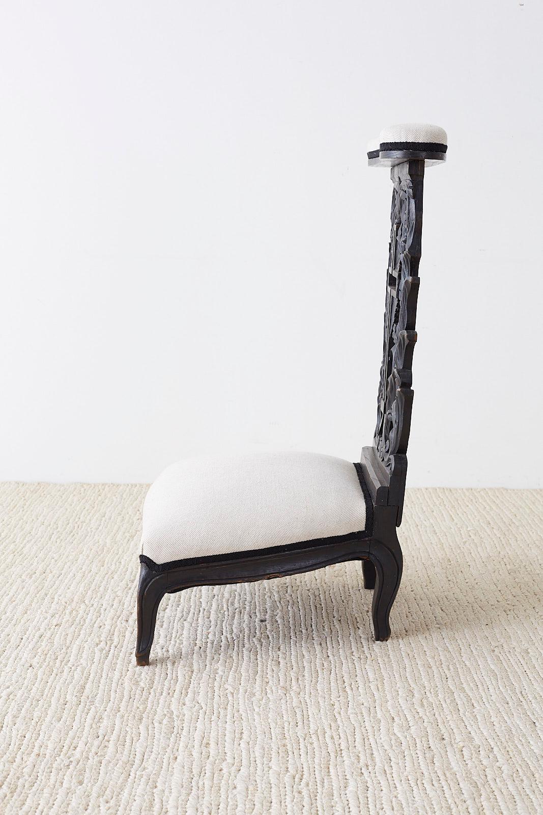 Linen French Napoleon III Oak Prie-Dieu Prayer Chair