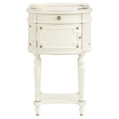 French Napoleon III Off White Lacquer Hand-Carved Bedside Table Night Stand