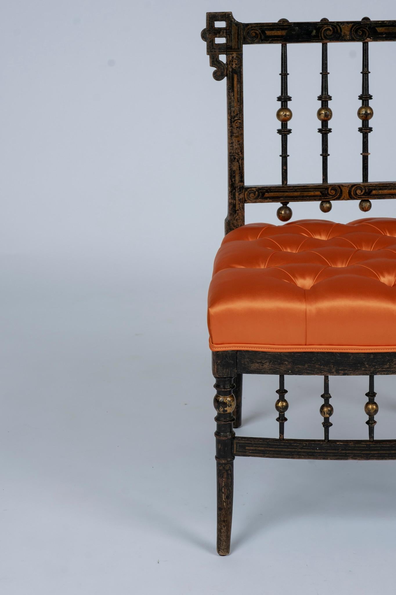 French Napoleon III Orange Silk Chair 7