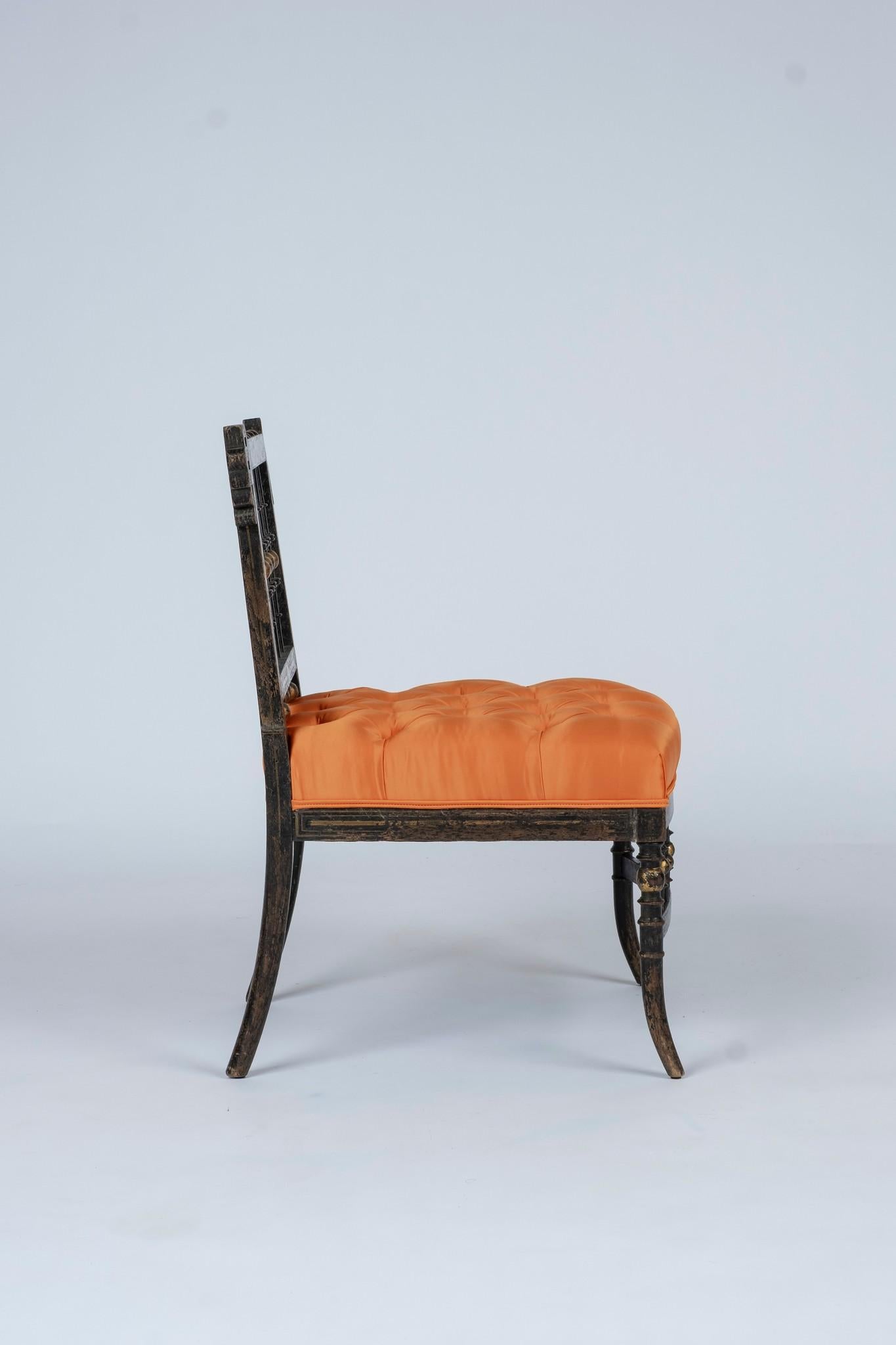 19th Century French Napoleon III Orange Silk Chair