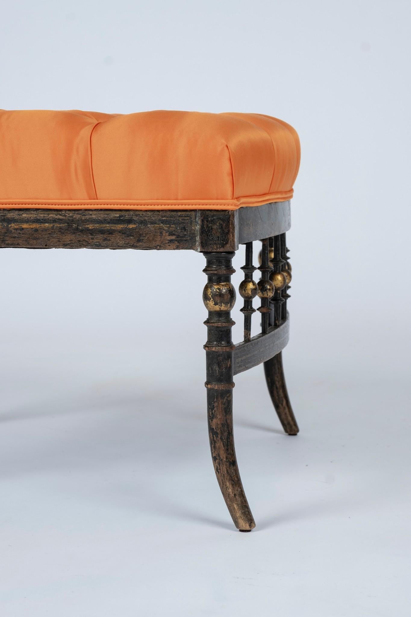 Giltwood French Napoleon III Orange Silk Chair