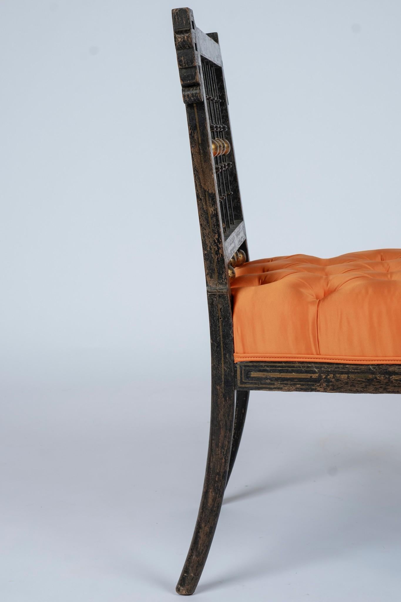 French Napoleon III Orange Silk Chair 1