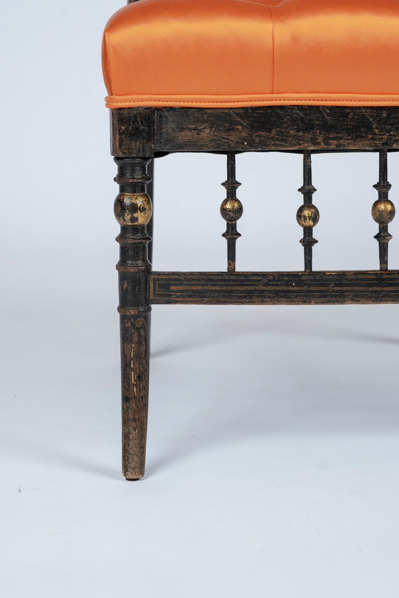 French Napoleon III Orange Silk Chair 3