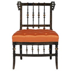 French Napoleon III Orange Silk Chair