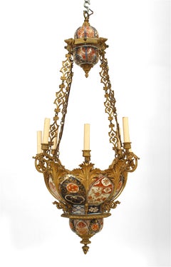 French Napoleon III Imari Porcelain and Bronze Dore Chandelier