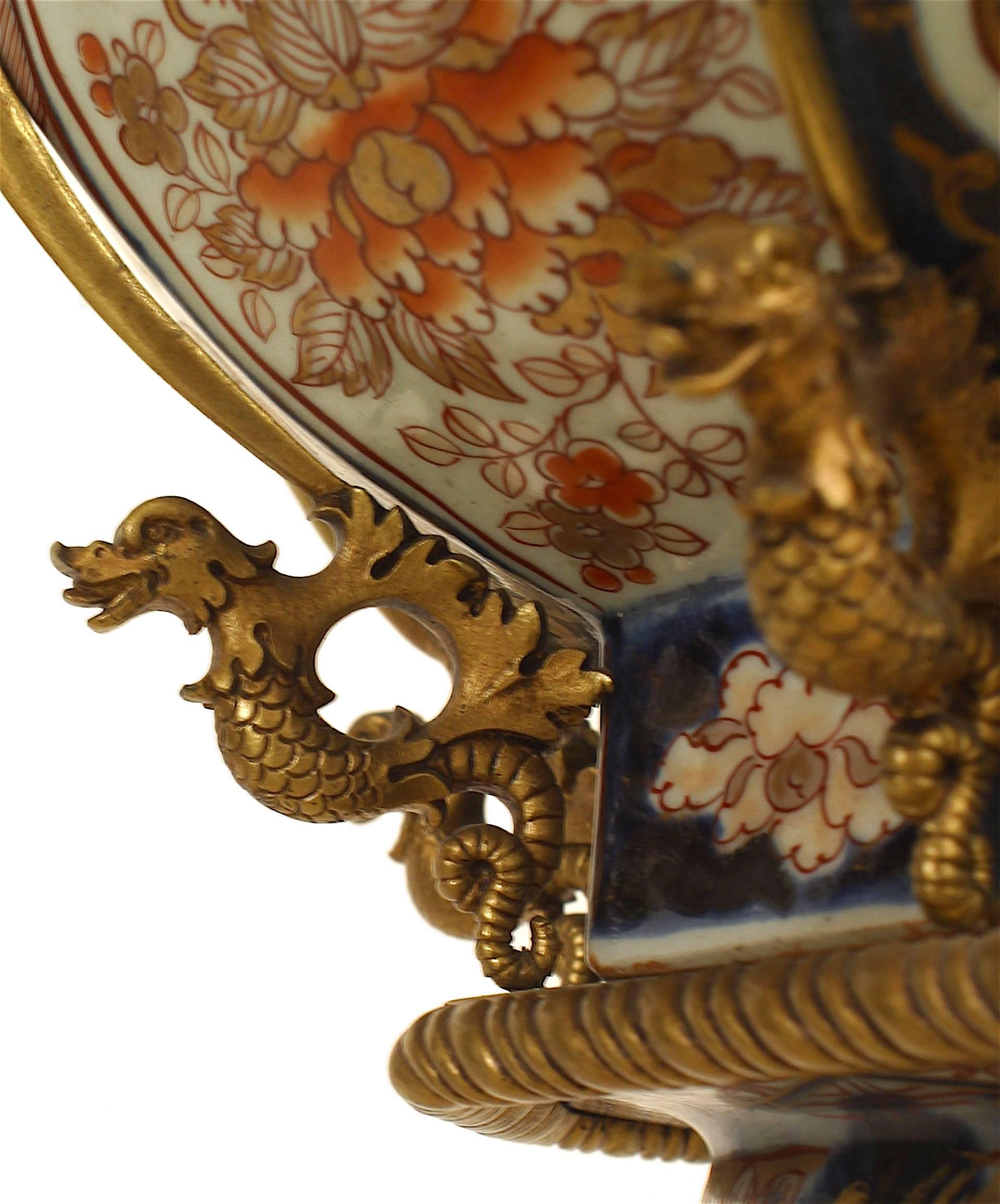 Ormolu French Napoleon III Imari Porcelain and Bronze Dore Chandelier For Sale