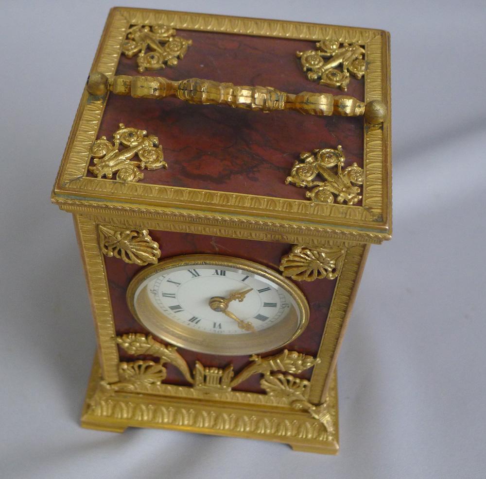 French Napoleon III Ormolu and Marble Carriage Clock signed by Ed. Chartier In Good Condition For Sale In London, GB