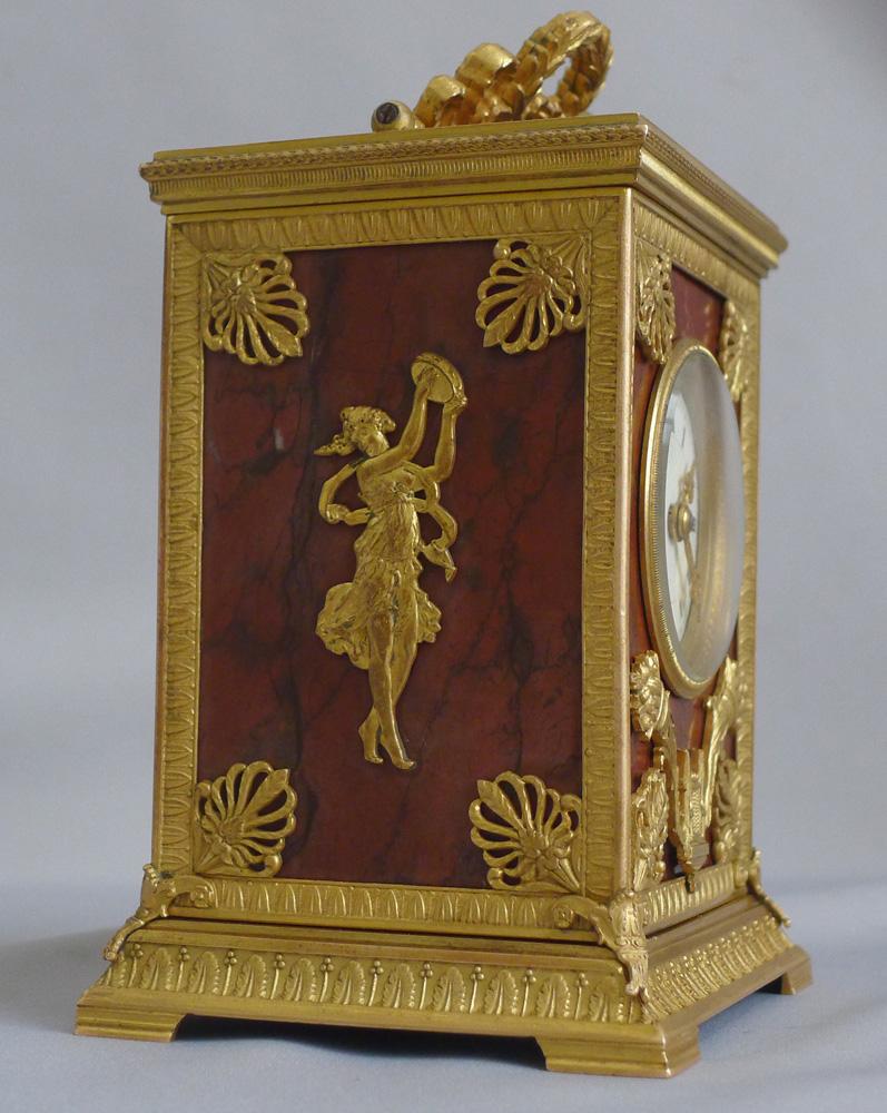 French Napoleon III Ormolu and Marble Carriage Clock signed by Ed. Chartier For Sale 1