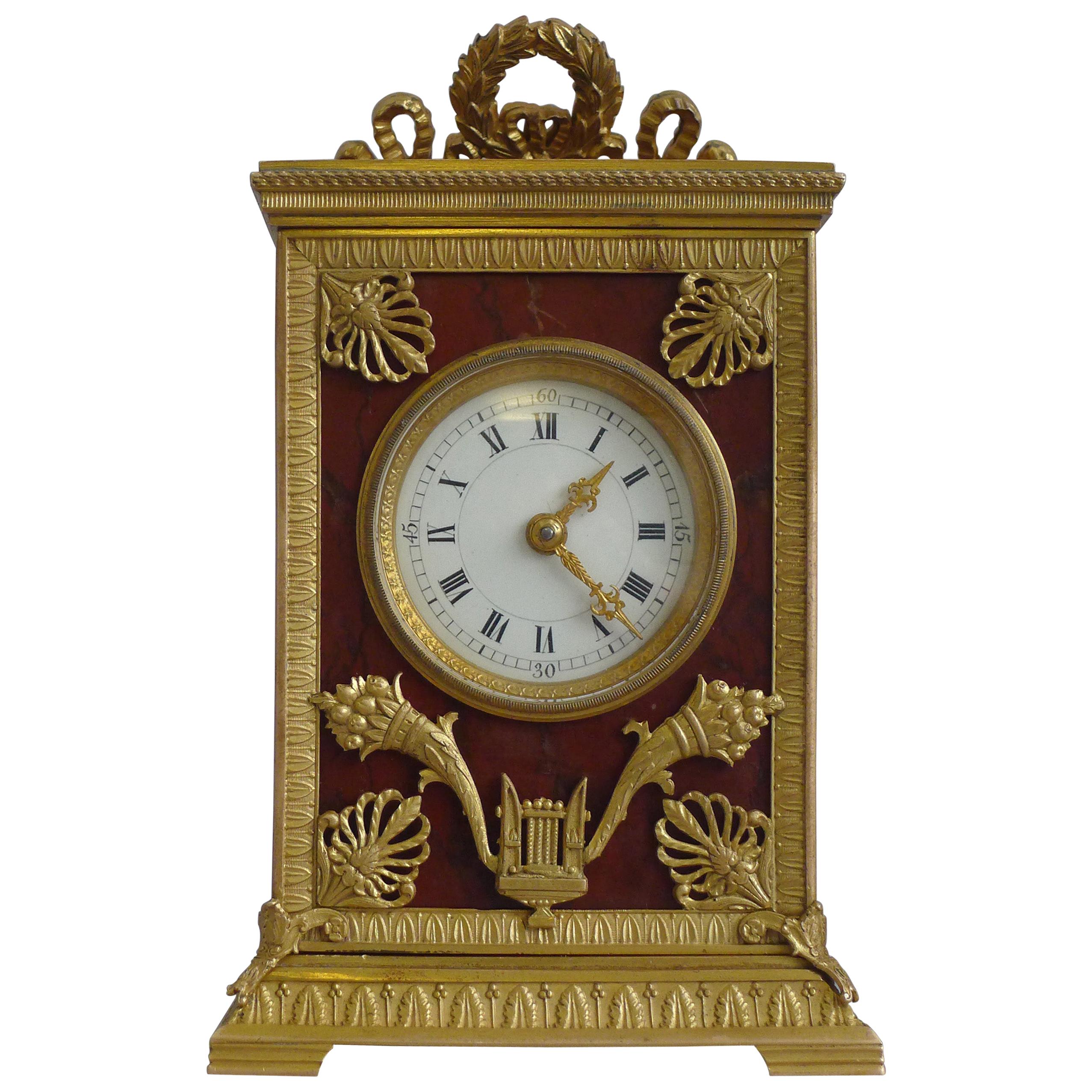 French Napoleon III Ormolu and Marble Carriage Clock signed by Ed. Chartier For Sale