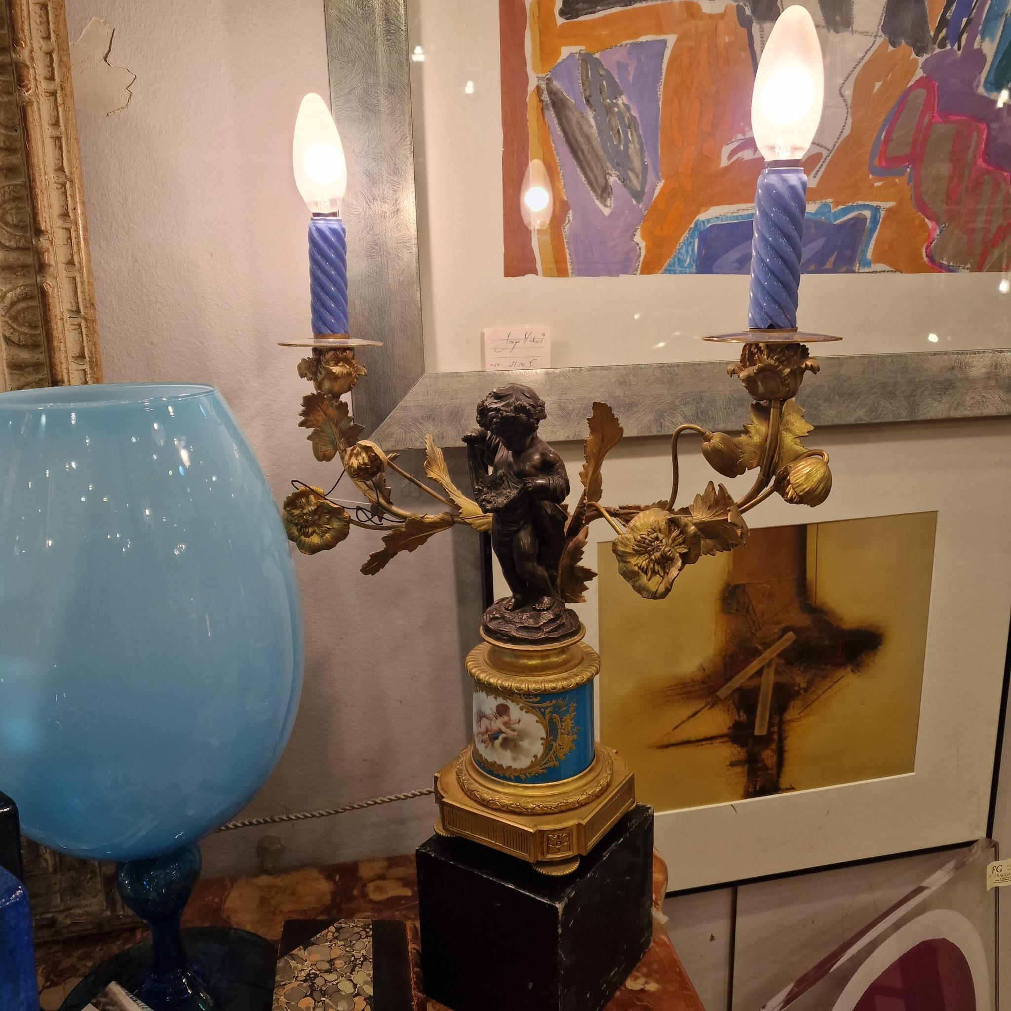 Candeliere francese Napoleone III in ormolu e porcellana in vendita 14