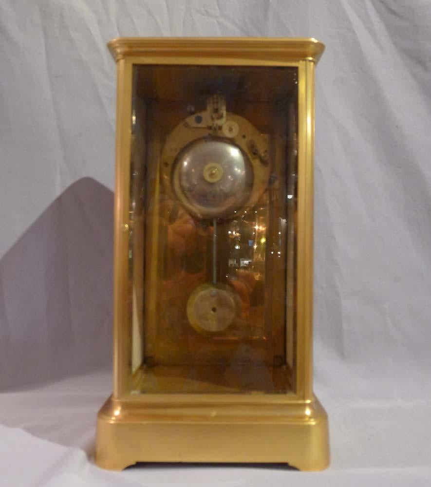 French Napoleon III Ormolu and Porcelain Sided Mantel Clock in Four Glass Form For Sale 3