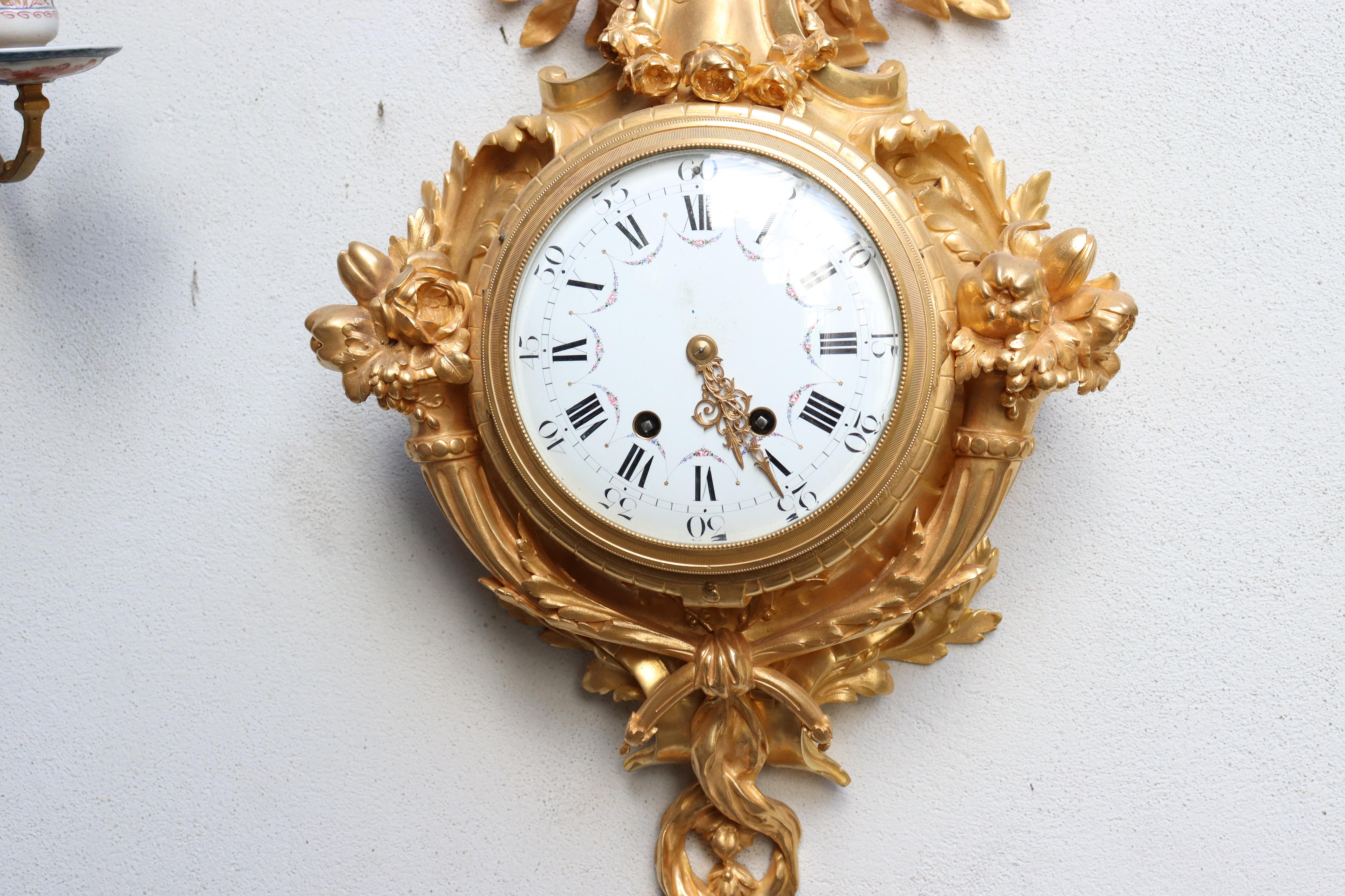 Enamel A French Napoléon III Ormolu Cartel Clock, after Caffieri, circa 1880