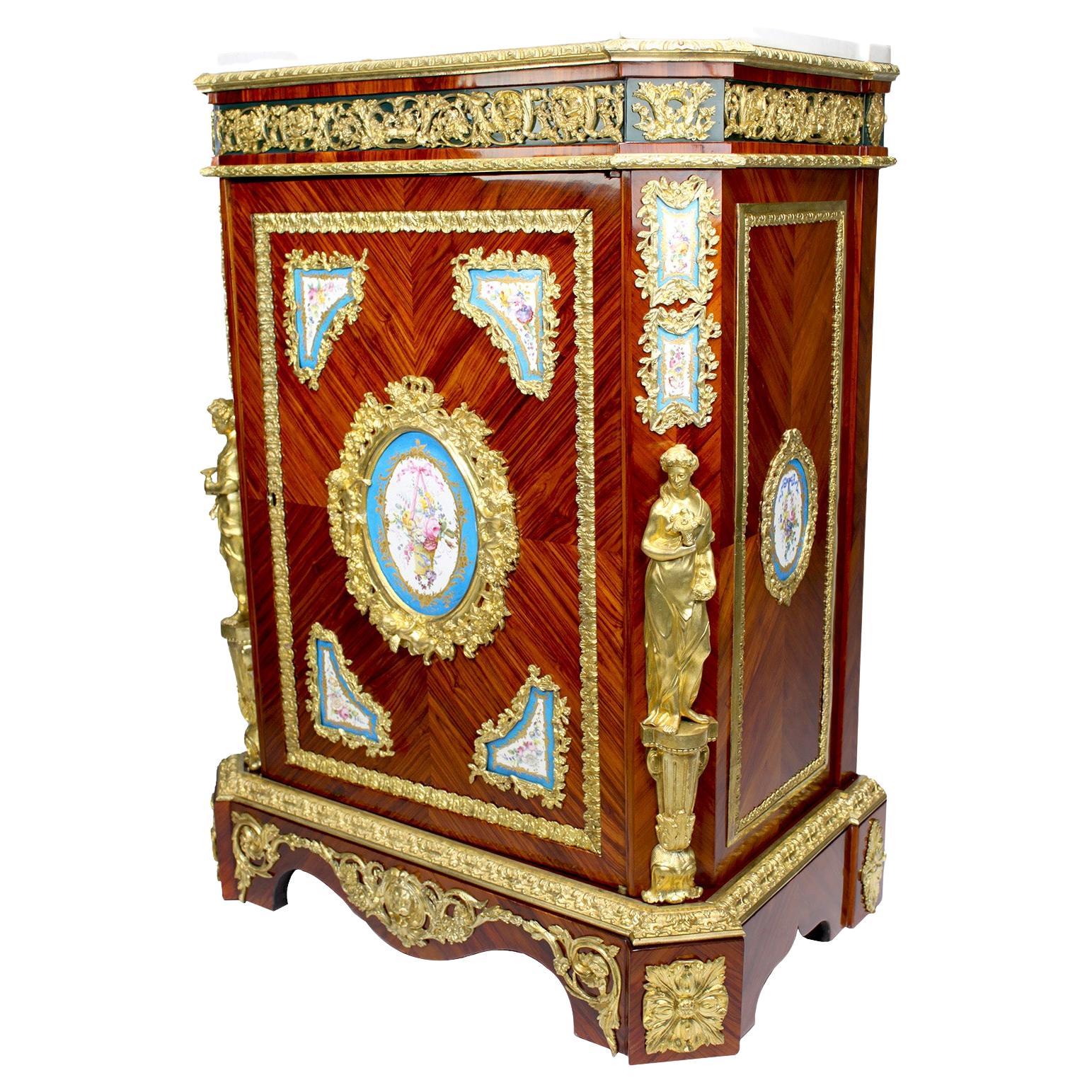 French Napoleon III Ormolu & Porcelain Mounted Cabinet Meuble D'Appui by Befort For Sale