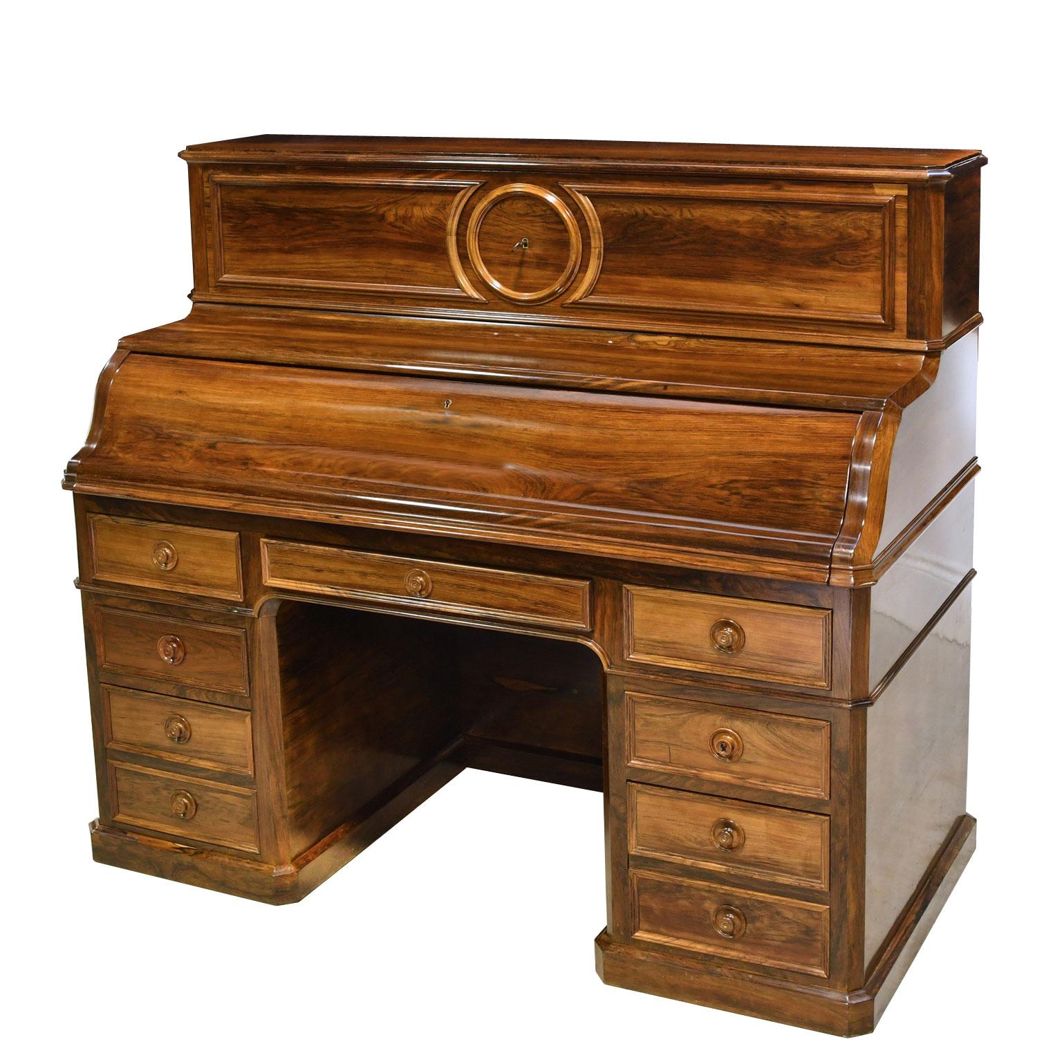 French Napoleon III Rosewood Pedestal Desk with Pull Out Secretary, circa 1865 For Sale 1
