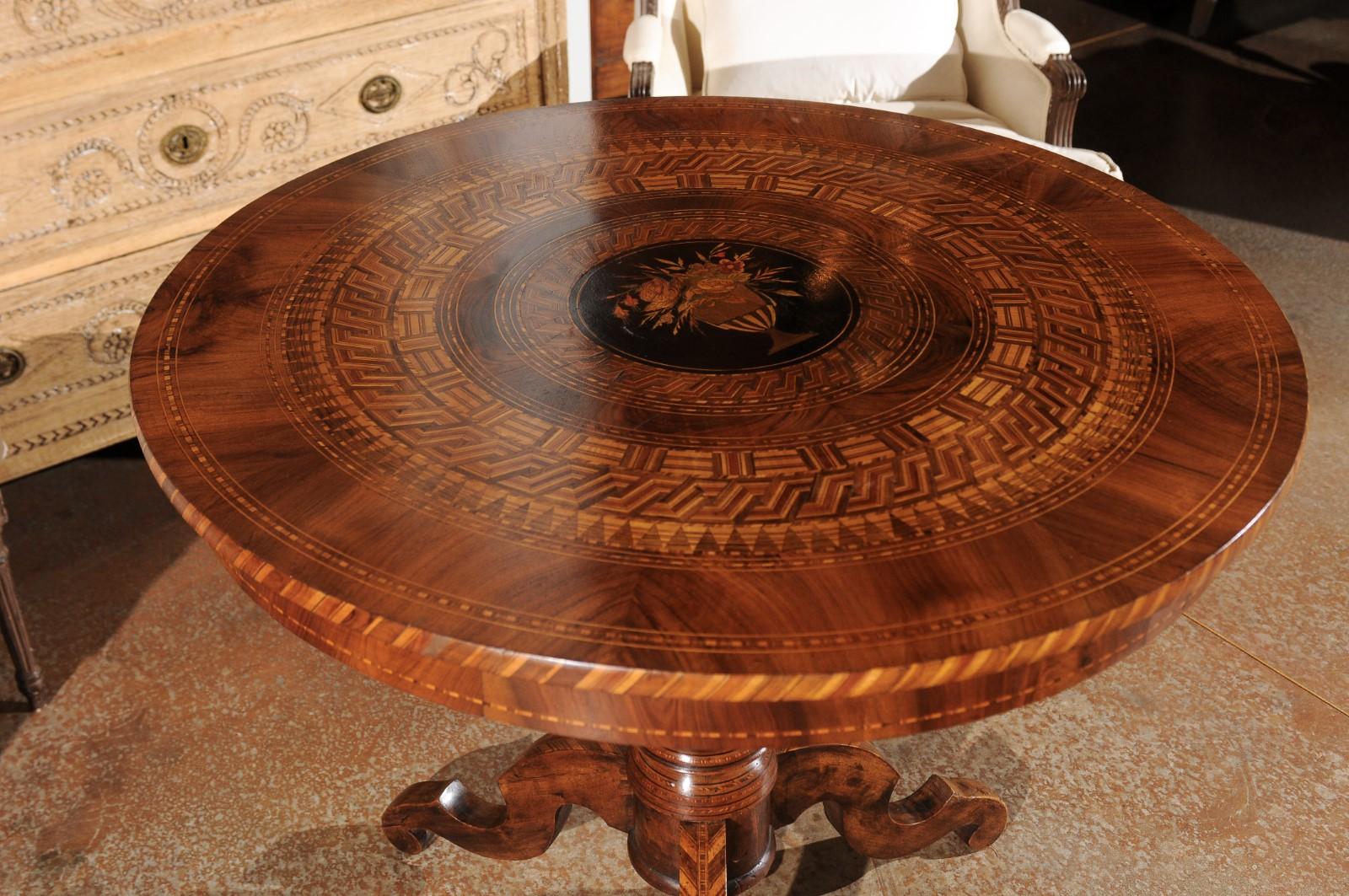 French Napoleon III Pedestal Table with Marquetry of Ebony, Walnut and Lemon 4