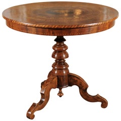 French Napoleon III Pedestal Table with Marquetry of Ebony, Walnut and Lemon