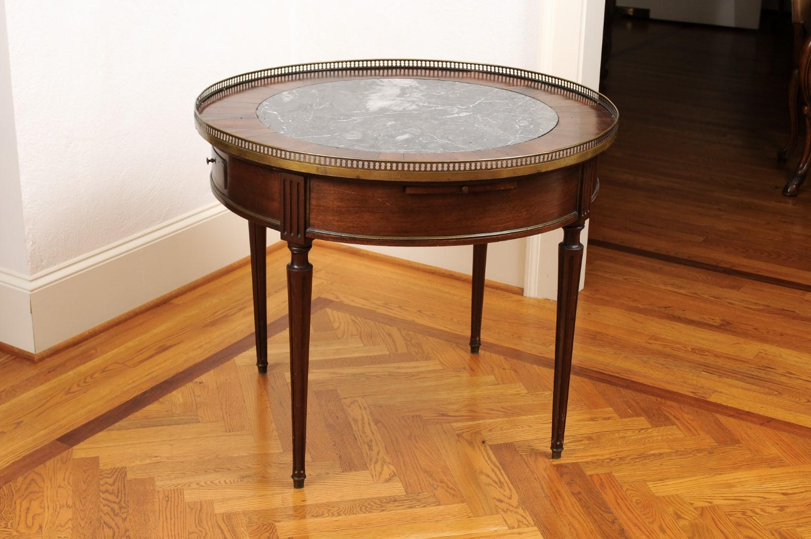 French Napoléon III Period 1850s Bouillotte Table with Marble Top and Gallery 4