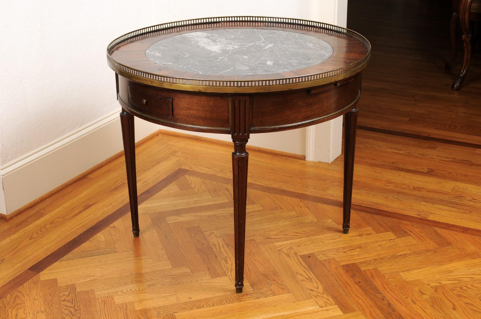 French Napoléon III Period 1850s Bouillotte Table with Marble Top and Gallery 5