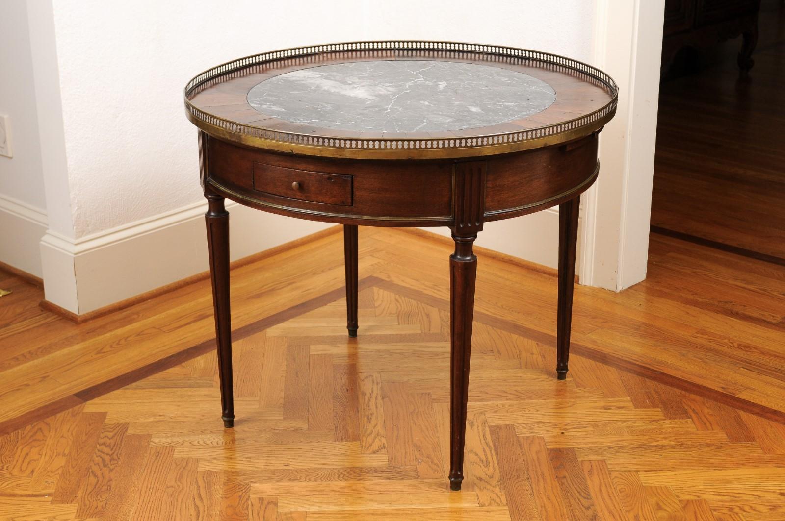 French Napoléon III Period 1850s Bouillotte Table with Marble Top and Gallery 6