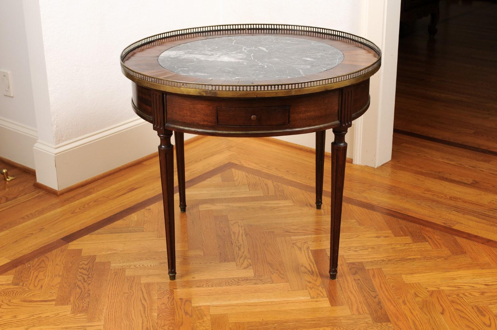 French Napoléon III Period 1850s Bouillotte Table with Marble Top and Gallery 7