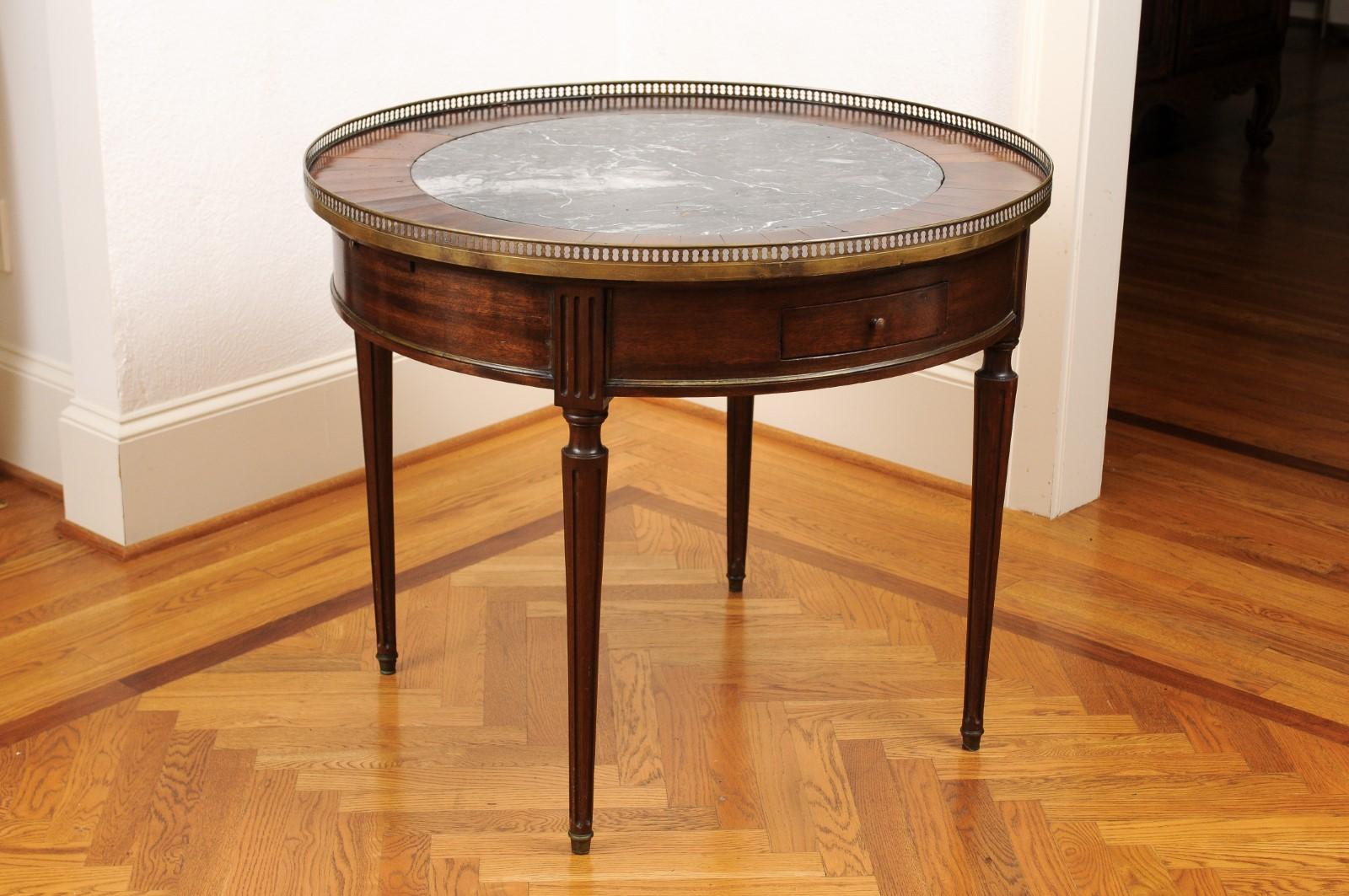 French Napoléon III Period 1850s Bouillotte Table with Marble Top and Gallery 8