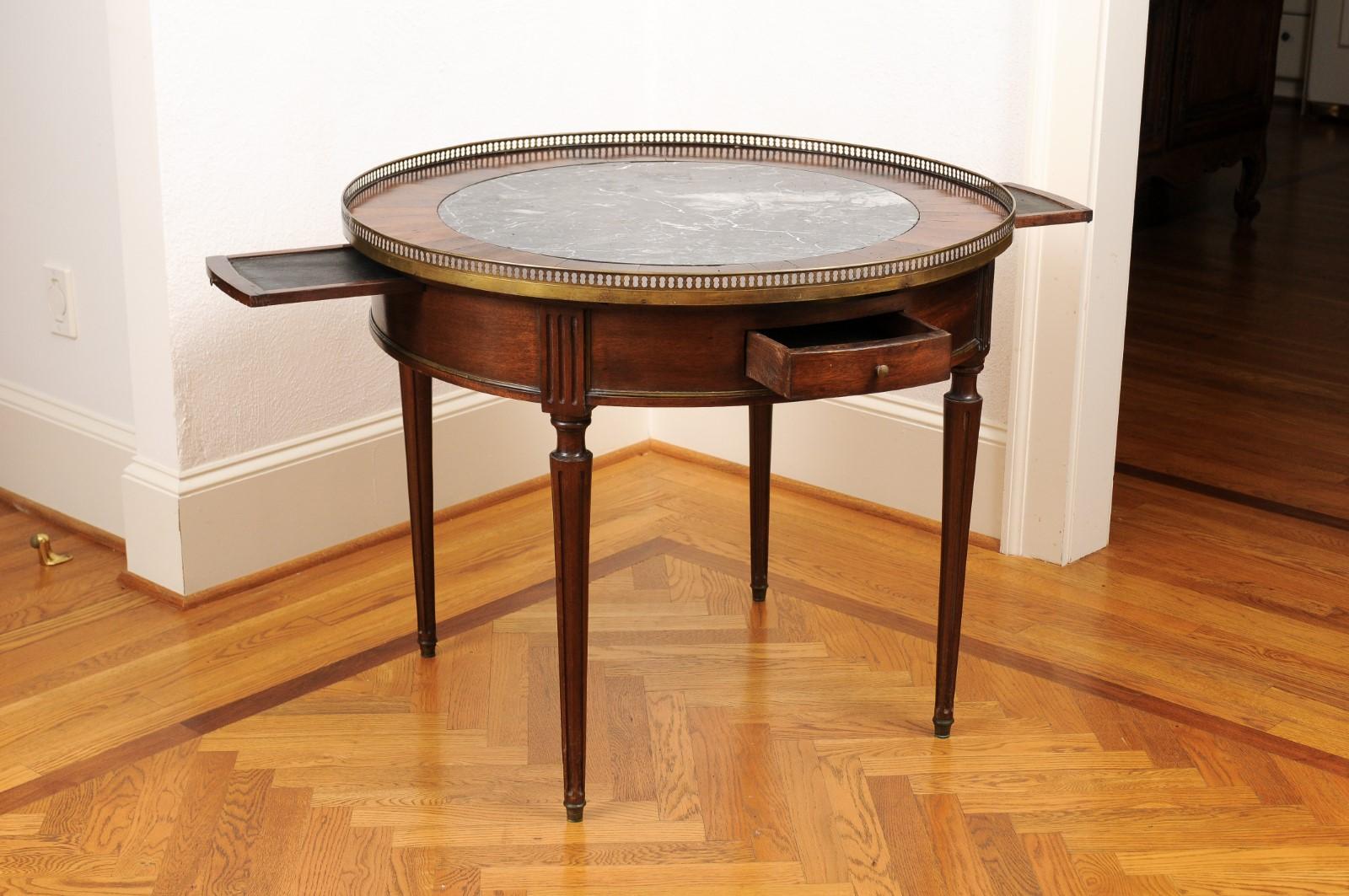 French Napoléon III Period 1850s Bouillotte Table with Marble Top and Gallery In Good Condition In Atlanta, GA