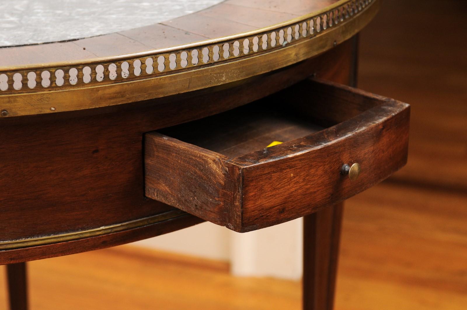 19th Century French Napoléon III Period 1850s Bouillotte Table with Marble Top and Gallery