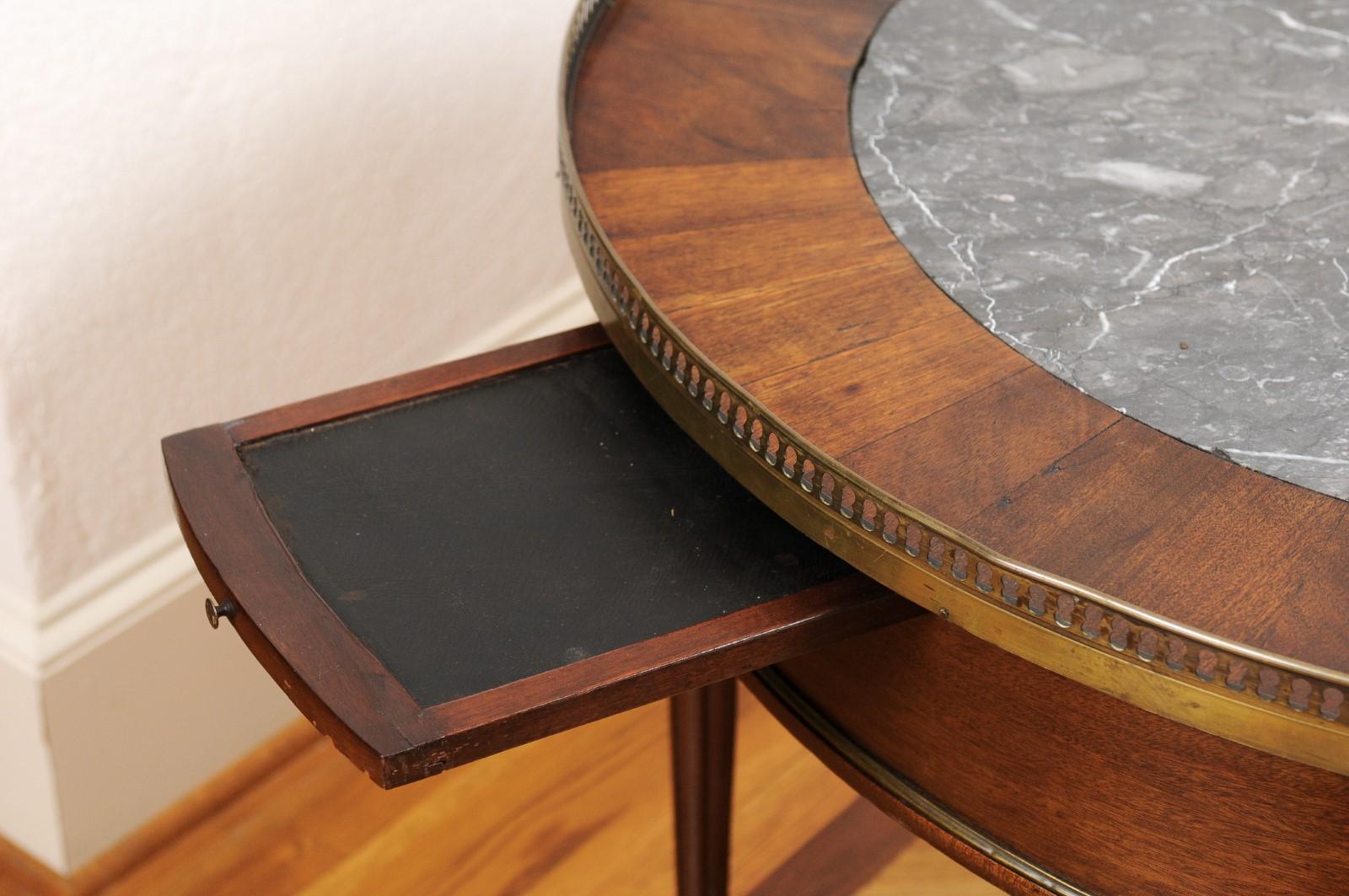 Brass French Napoléon III Period 1850s Bouillotte Table with Marble Top and Gallery