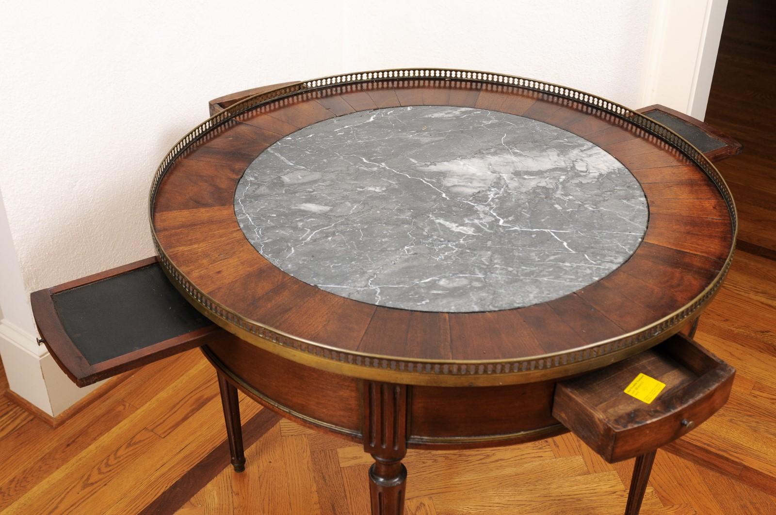 French Napoléon III Period 1850s Bouillotte Table with Marble Top and Gallery 1